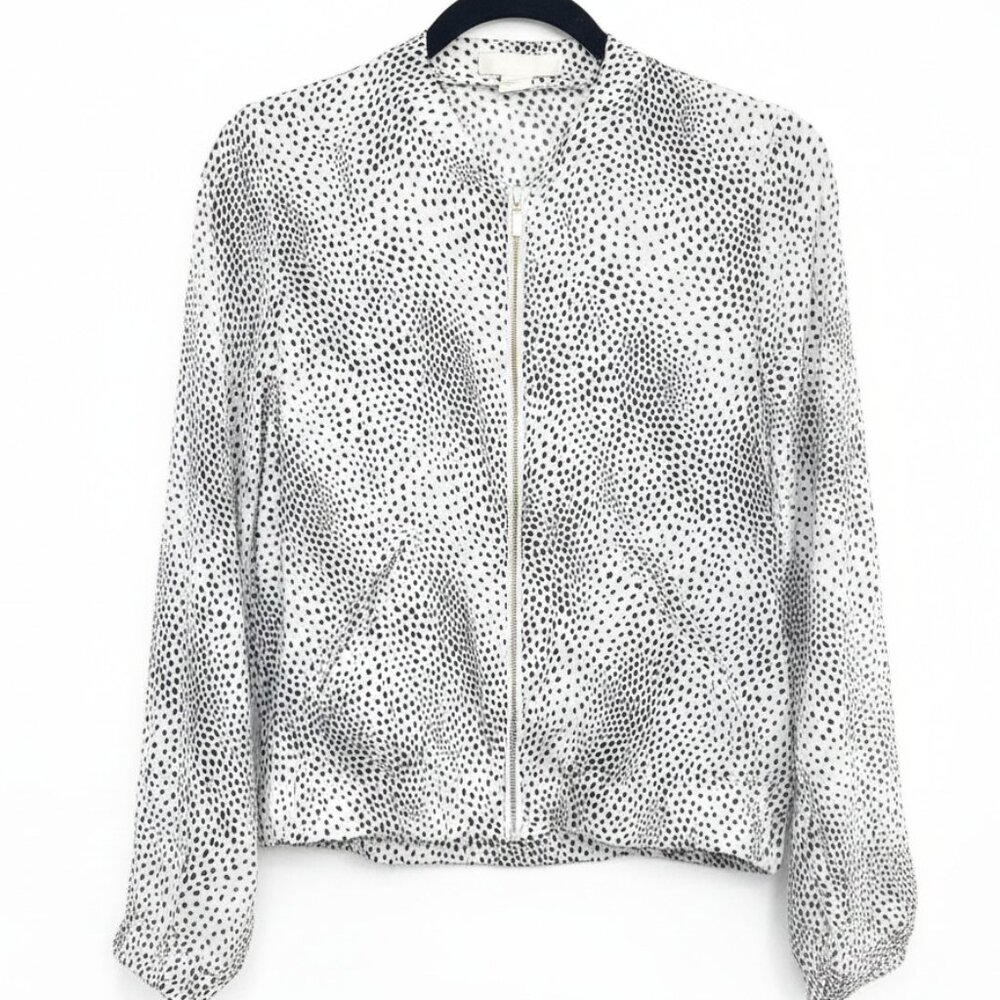 H&M Black and White Dalmatian Print Bomber Jacket Gold Zip - Size 4 (XS)